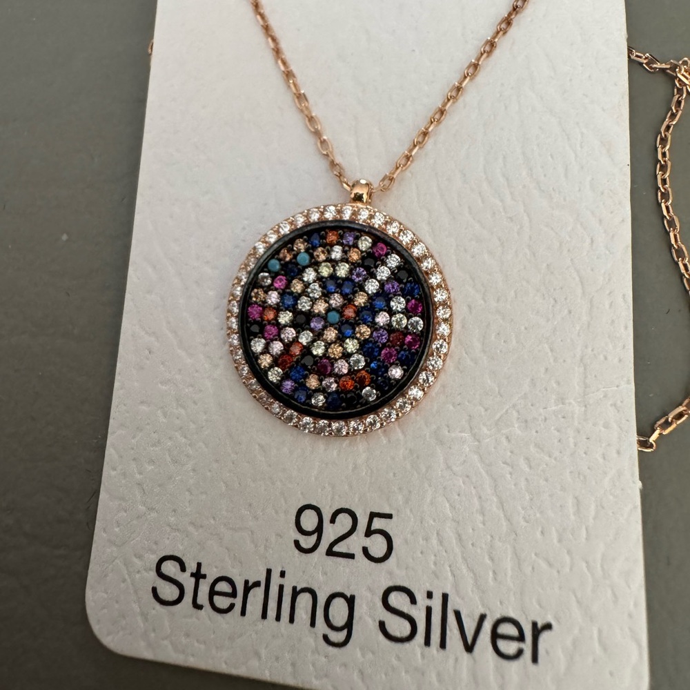 Rose gold sterling silver crystal pendant